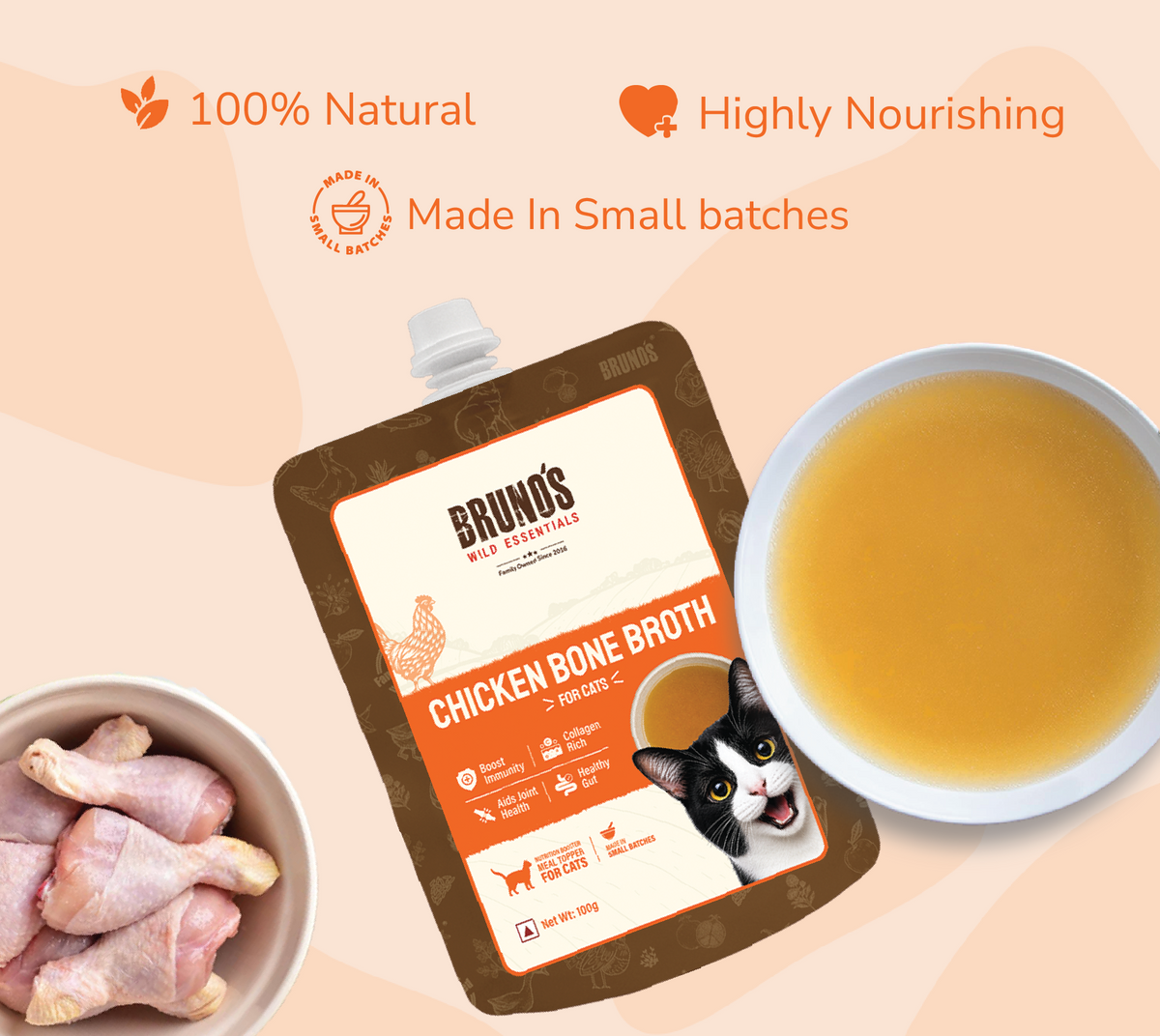 Natural Chicken Bone Broth For Cats 100g